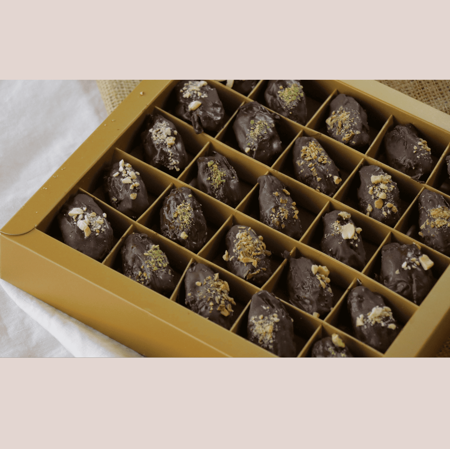 Ramadan box chocolate-covered Medjool dates filled with premium nut butters